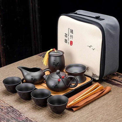 Chinese Kung Fu Tea Set Sand Ceramic Teapot Set Travel Kong Fu Tea Kit Gift Porcelain Purple Sand Pot Infuser Ceramic Tea Set