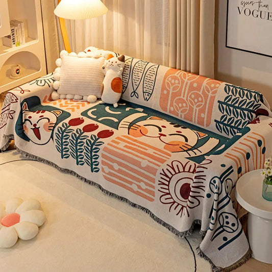 Cartoon Sofá cubierta de doble uso de camas blanekets lanza una colchoneta de picnic con lecho de sofá de borla decorativo universal