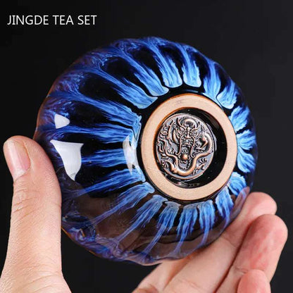 130ml Tradition Kiln Transformation Ceramic Teacup Home Master Cup Chinese Tea Set Accessories Handmade Silver Inlay Tea Cup