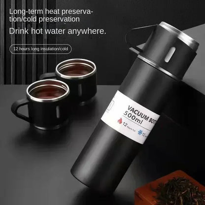 Insulated Thermos with Three Lids - 24 Hour Hot/Cold Retention, Stainless Steel Gift Packaging