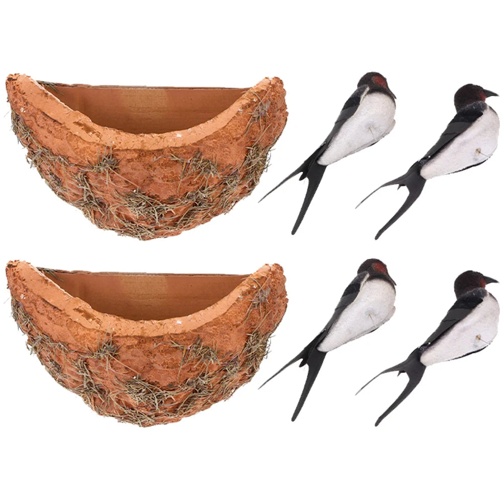2 Sets simuliertes Swallow Nest Home Accessoires Baumvogel Ornamente Outdoor Frühlingsdekor Swallow Bird Figur