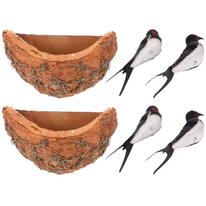 2 sett simulert svelge reir hjem tilbehør tre fugle ornamenter utendørs vårdekor svelge fuglefigur