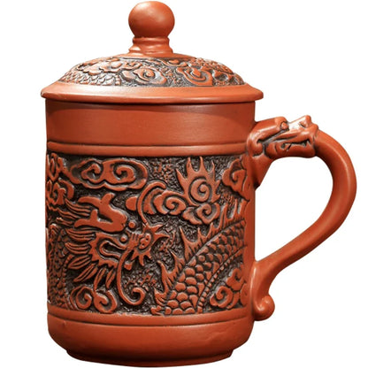 Yixing Purple Clay Tea Cups with Lid, Drinkware Purple Grid Teacup, Chinese Zisha Kung Fu Tea Mug, Office Teaware