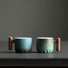 80ml Ceramic Retro Coffee Cup Office Water Cup Filter Tea Mug Wooden Handle Coffee Mug Handmade Tea Coffee Cup Birthday Gift