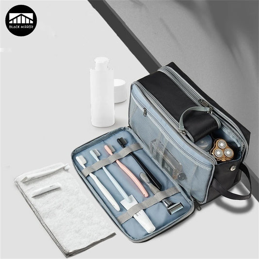 Toilettenartikel mit großer Kapazität für bequeme Reisen mehrschichtiger Open Makeup Organizer Handheld Cosmetic Storage Bag