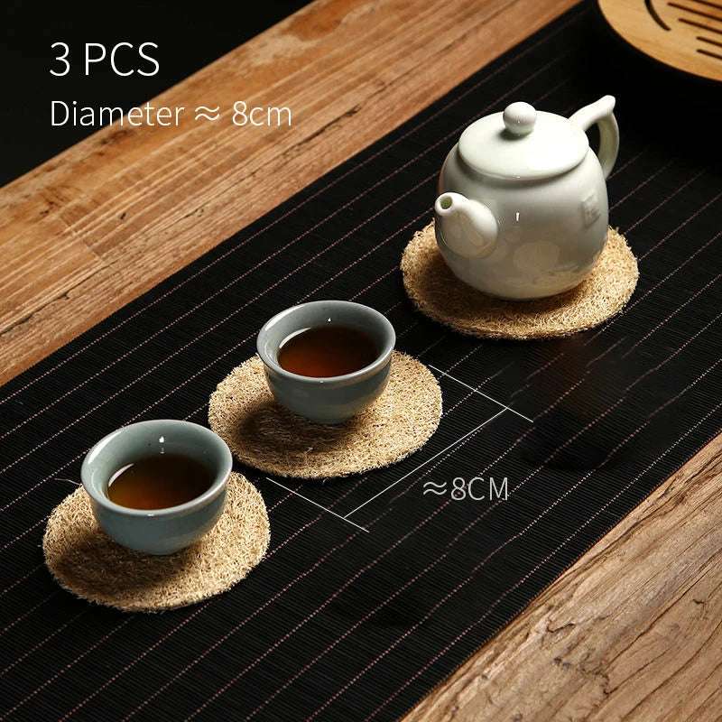 Cup Mat Natural Loofah Fibre Coaster Teapot Pad Absorb Water Teaware Home Creative Kung Fu TeaSet Tea Ceremony Accessories 3 PCS
