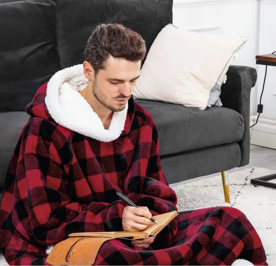 2023 Super Long Flannel Blanket with Sleeves Winter Hoodies Sweatshirt Women Men Pullover Fleece Giant TV Blanket Oversized New