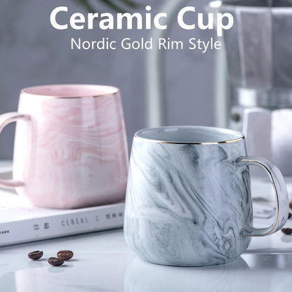 Ceramic Cup Nordic Gold Rim Coffee Oatmeal Breakfast Heat Insulation Cup Marble Pattern Solid Color Creative Personality Mug