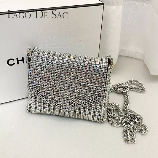 Baganta e Zinxhirit Femra Bling Crossbody Zonja Mini Rhinestone Small Zgavra Shoulder Shoulder Full Diamond Messenger Gag Baganta