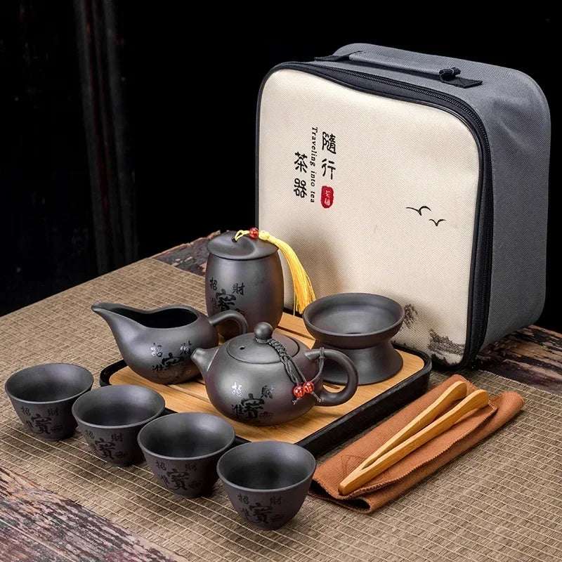 Chinese Kung Fu Tea Set Sand Ceramic Teapot Set Travel Kong Fu Tea Kit Gift Porcelain Purple Sand Pot Infuser Ceramic Tea Set