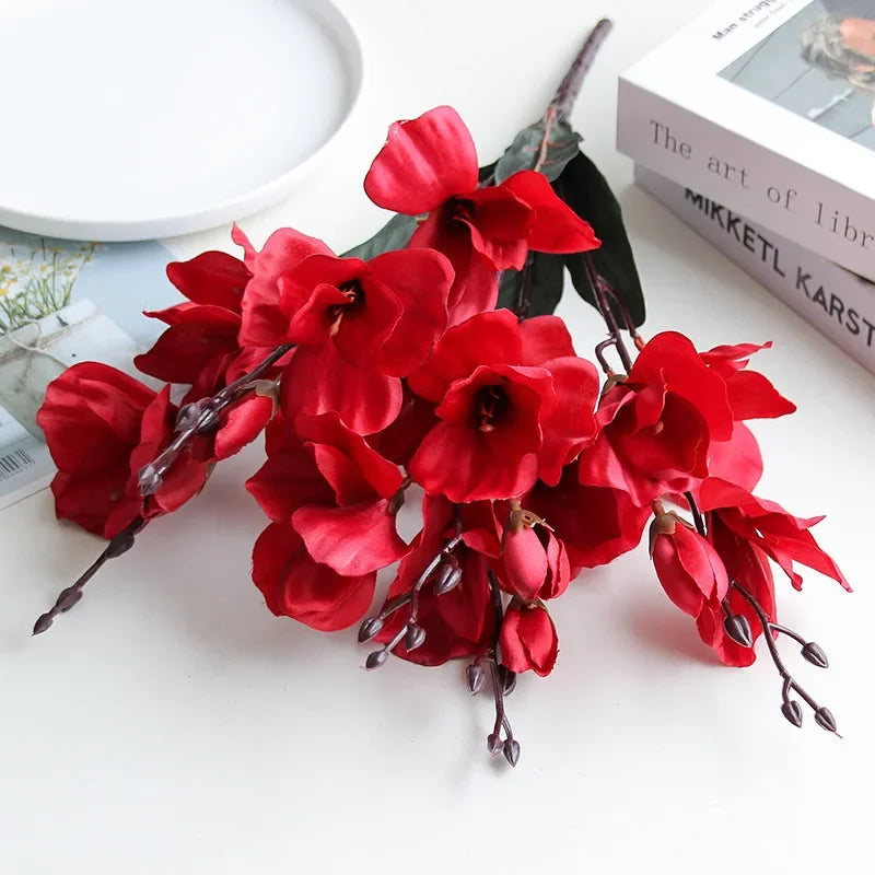 High Quality 5 Forks 20 Head Artificial Magnolia Flower For Home Living Room Table Decoration Bride Wedding Party Flower Bouquet