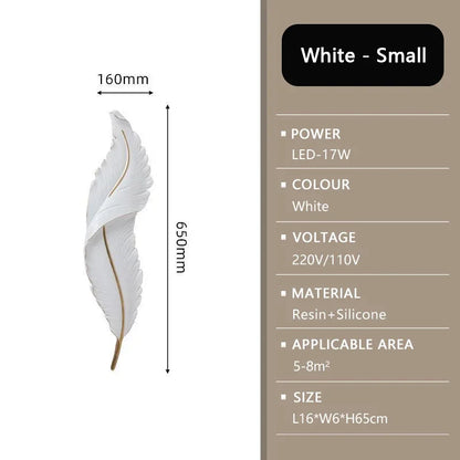 Nordic LED Feather Wall Lamp Creative Bedroom Bedside Living Room Background Home Light Resin Aisle Staircase Decor Wall Lamp