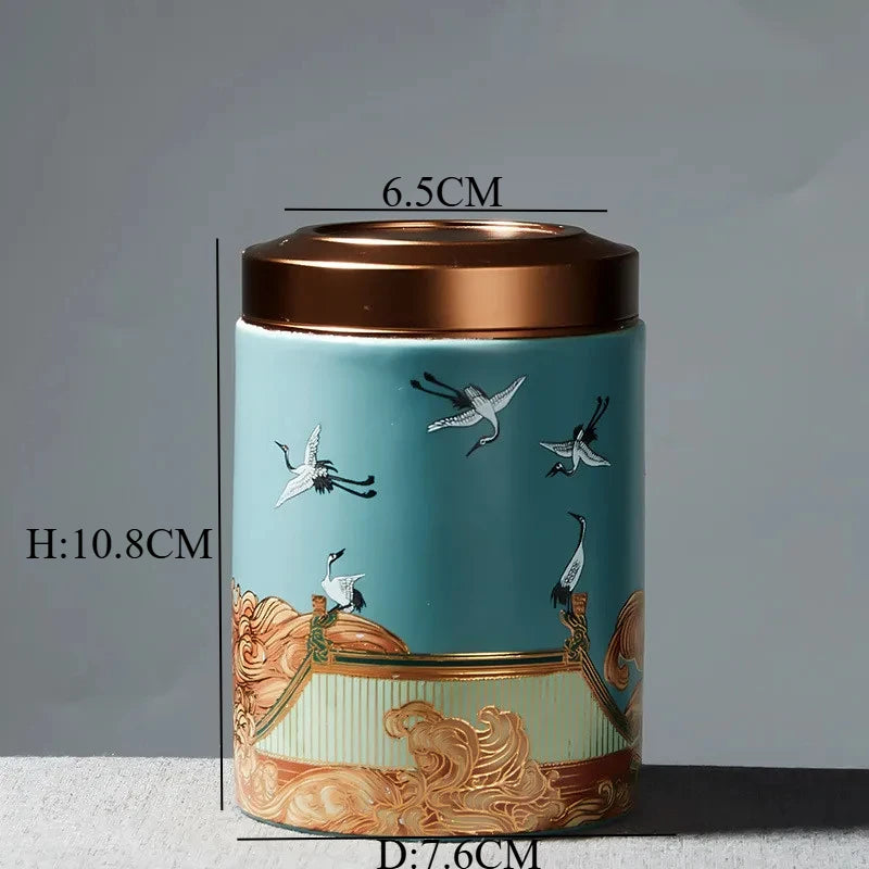 Classic Ceramic Tea Caddy Travel Portable Round Shape Tea Can Spice Tea Boxes Candy Storage Tank Coffee Cani Moisture-proof Jar