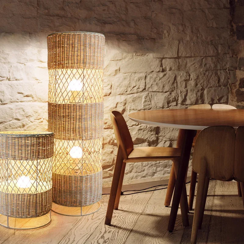Japanese Rattan Floor Lamp Retro Hand-woven floor light for Living Room Bedroom sofa Office Hotel handmade rattan Table lamp