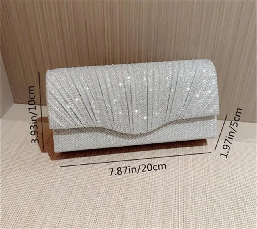 Ladies Glitter Silver Clutch Bag Envelope Evening Bag Fashion Elegant Long Purse Women Chain Shoulder Bags Wedding Party Handbag