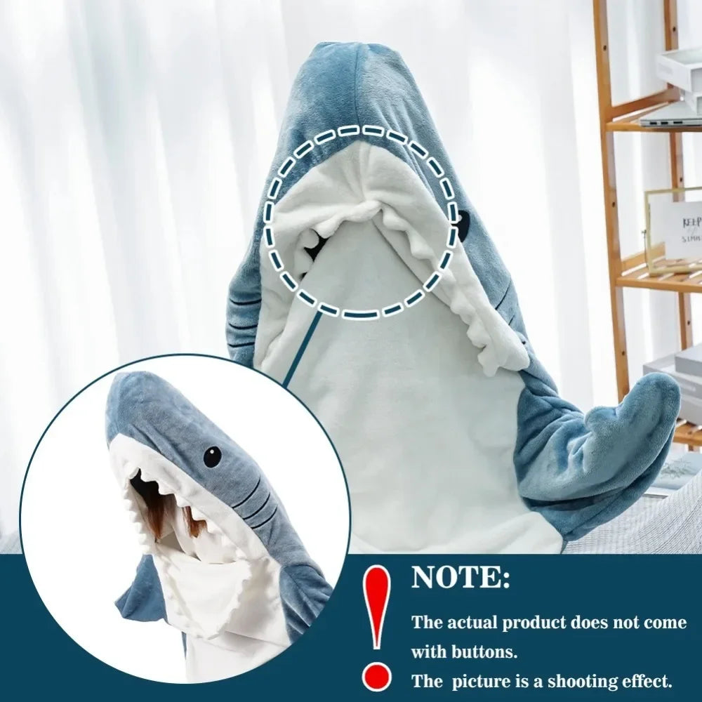 Žralok přikrývka dospělý karikatura spacák pyžama kapuce teplý flanel legrační domácí oblečení Shark Onesie Spací pytel zimní teplá přikrývka