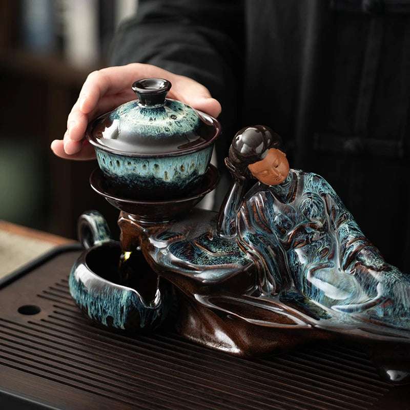 1 set of creative lazy tea set, semi-automatic beauty teapot, magnetic rotating water guide, Chinese Kung Fu tea set