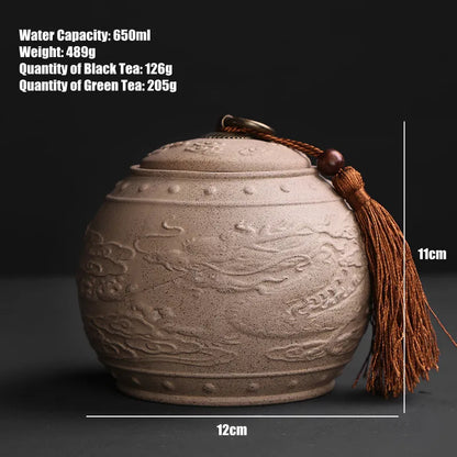 Vintage Purple Clay Tea Caddy Large Round Ceramic Storage Tank Sealed Pu'er Tea Box Dragon Series Tea Container Jars With Tassel