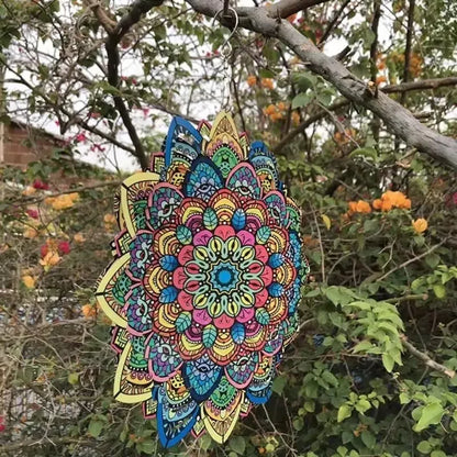 3D Mandala de giro de vento colorido de 12 polegadas de 12 polegadas Grilhão de vento giratório de 12 polegadas de 12 polegadas de metal de pavão