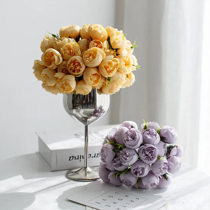 Rózsa rózsaszín bazsarózsa mesterséges virágok selyemcsokor 27fejek rózsák hamis virág az asztal váza
