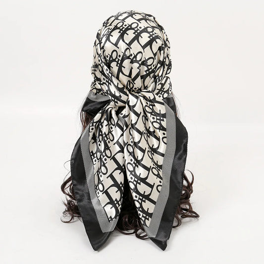 90 cm firkantet brev patchwork silke satin tørklæder Kvinder kerchief hals tørklæde sjal indpakning lyddæmper bandanna hår tilbehør