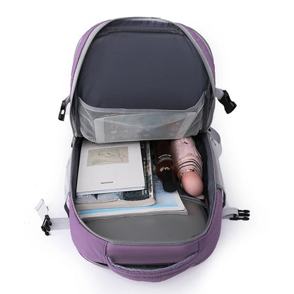 נשים נוסעות תרמיל תרמיל דוחה מים דוחה יום נערות מתבגרות USB טעינה תיקי בית ספר למחשב נייד עם שקית נעלי רצועת מזוודות XA337C