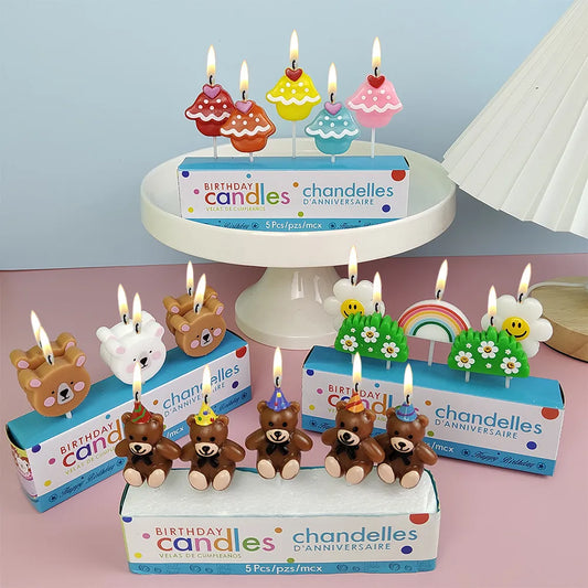 1Set Bear Flower Thema Kerze Babyparty Kuchen Toper Dessert Kerze Alles Gute zum Geburtstag Kerze Party Kuchen Dekoration Supplies