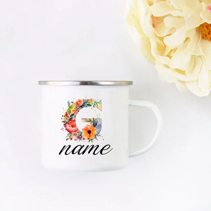 Personalized Floral Initial Name Cup Custom NameTea Coffee Hot Chocolate Mug Bride Bridesmaid Mothers Day Gift for Her