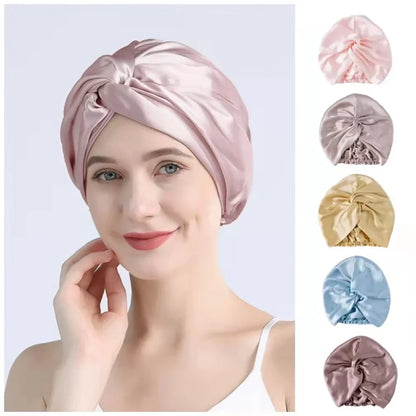 100 Mulberry Silk Turban Bonnets For Women Twisted Sleeping Night Cap 19 Momme Ren silkehåromslag Cap for Curly Ladies Headwrap