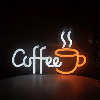 1PC Creative Coffee With Cup LED Neon Sign Light For Party Room Pub Club Milk Tea Coffee Shop Wall Decoration 11.1''*6.73''