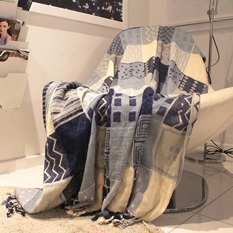 Coperte divano mediterranea americano di divano cuscino colorato bohémien chenille plaids divano cobertor grande coperta con nappa