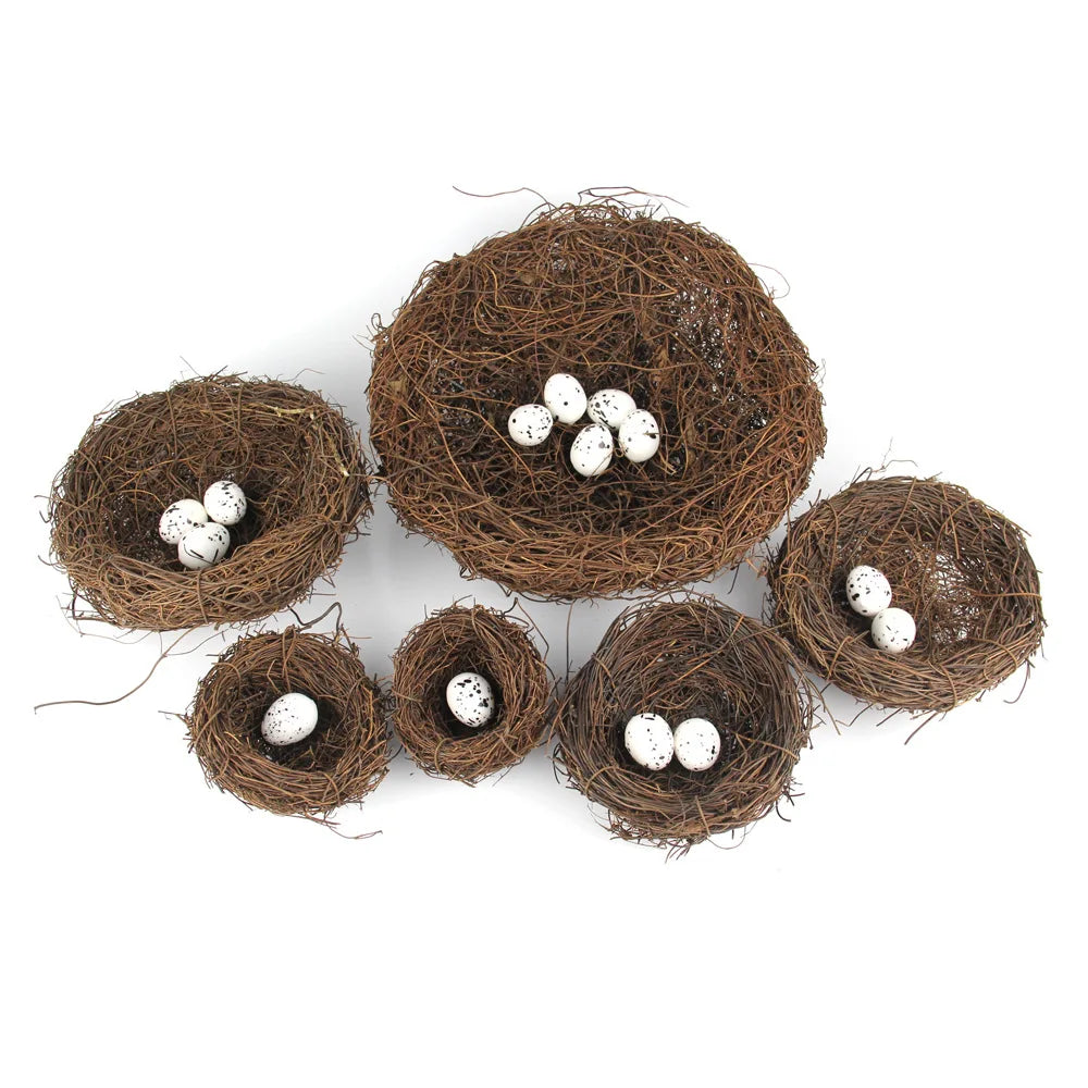 Rotund ratan păsări cuib de Paște handmade DIY Craft Vine Simulare Bird Nest Decor de ouă Recuzită Grădină Grădină Fereastră de păsări