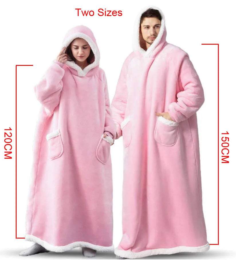 2023 Manta de franela súper larga con mangas sudaderas con capucha de invierno sudadera para mujeres hombres de lana gigante gigante de televisión de gran tamaño nuevo