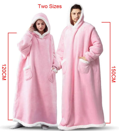 2023 erittäin pitkä flanellipeitto hihoilla talvi hupparit pusero naiset miehet pullover fleece jättiläinen tv -viltti ylimitoitettu uusi