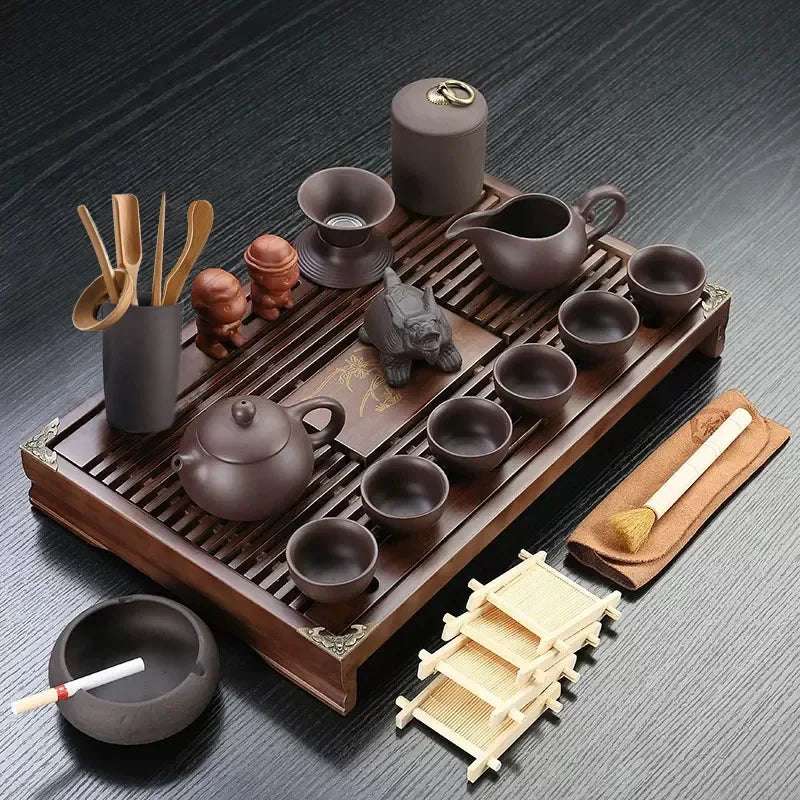Hot Sale Yixing Ceramic Kung Fu Tea Set Solid Wood Tea Tray Teapot 27-piece Tea Suit Chinese Tea Ceremony