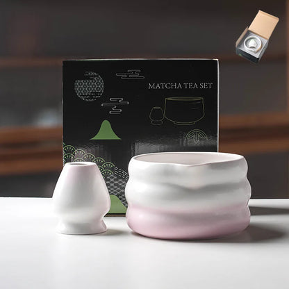 2 Pieces Traditional Japanese Matcha Bowl and Whisk Holder Tea Bowl with Pouring Spout for Office Table Tea Ceremony Party Gift