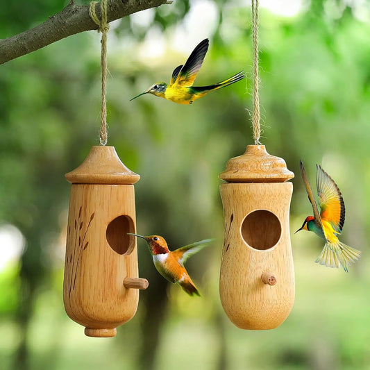 Casa de colibrí casas naturales afuera colgando para anidar nido de pájaros oscilantes nido de pájaros de madera