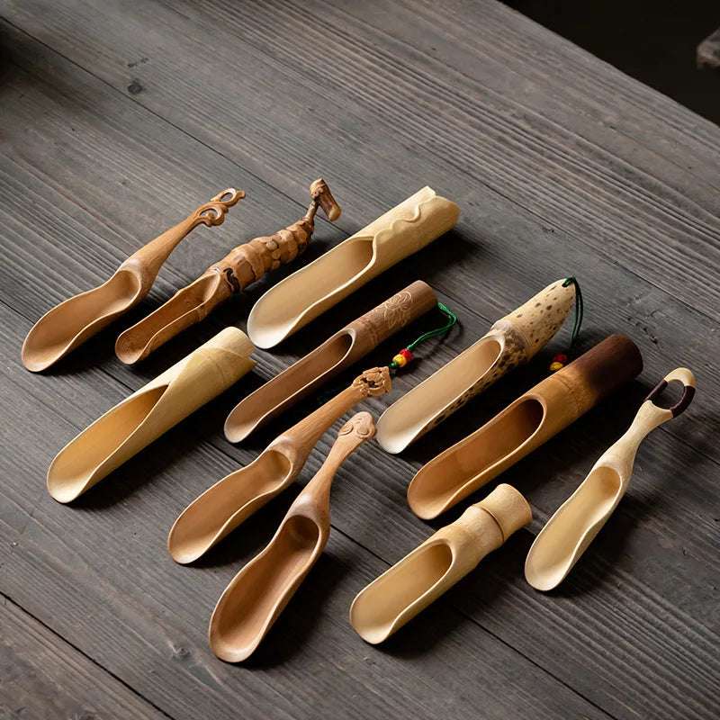Handmade Bamboo Tea Scoop Traditional Zen Kung Fu Teaware Accessories Kitchen Seasoning Dispenser Tool Coffee Bean Spoon Shovel