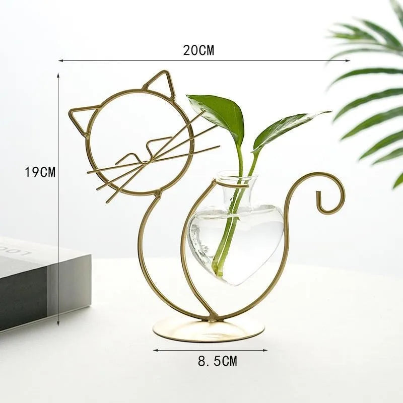Simple Cat Iron Flower Machine Heart-Shaped Hydroponics Vase Creative Home Living Room Dining Table Decoration