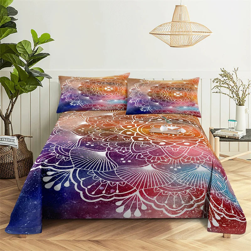 Smukke blomster mønster sengetøj ark hjem digital udskrivning polyester seng fladt ark med pillowcase print seng ark