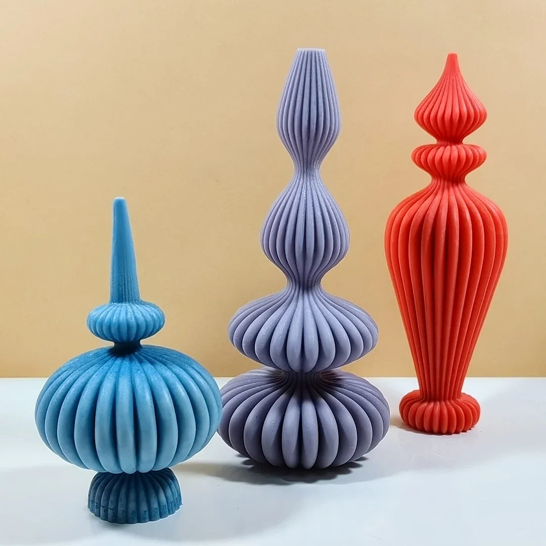 8-36 cm grand vase en forme de bougie moule de silicone en silicone à rayures à rayures à rayures en silicone moule de moule en silicone lampe en forme de moule de gypse de gypse