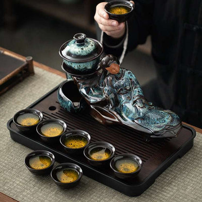 1 set of creative lazy tea set, semi-automatic beauty teapot, magnetic rotating water guide, Chinese Kung Fu tea set