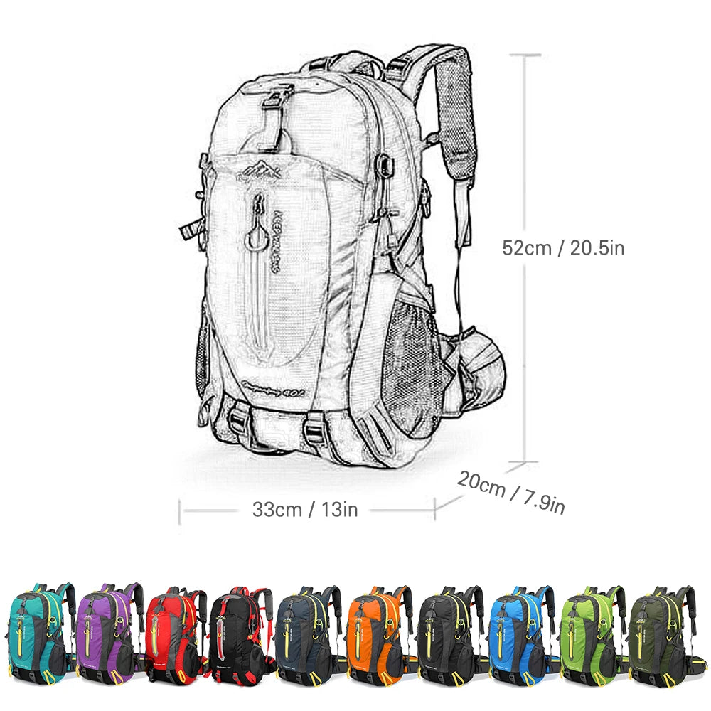 40L VODA Odolný vůči cestovnímu batohu Outdoor Camping Pěstovací notebook Daypack Trekking Climb Back Taks for Men Women Sport taška