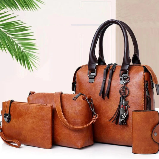 Femmes Composite Tassel Sac Luxury Cuir Purse Hands Sacs Famous Brands Designer Top-Handle Female Bag 4PCS / SET