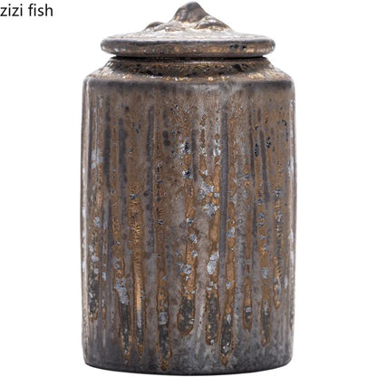 Rough Pottery Antique Tea Jar Ceramic Tea Caddy Moisture-proof Sealed Jar Storage Tank Teas Container Food Organizers Candy Jars