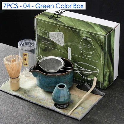 4/6/7PCS Japanese Matcha Blender Set with Bamboo Whisk Matcha Brush Teaspoon Kiln for Beverage Shop DIY Tea-Making Tools